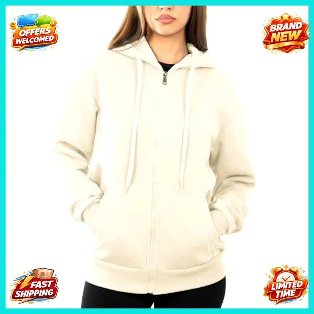 Oversized Fleece Zip Hoodie Women's Cozy Full Zip Sweatshirt Soft Cotton Blend